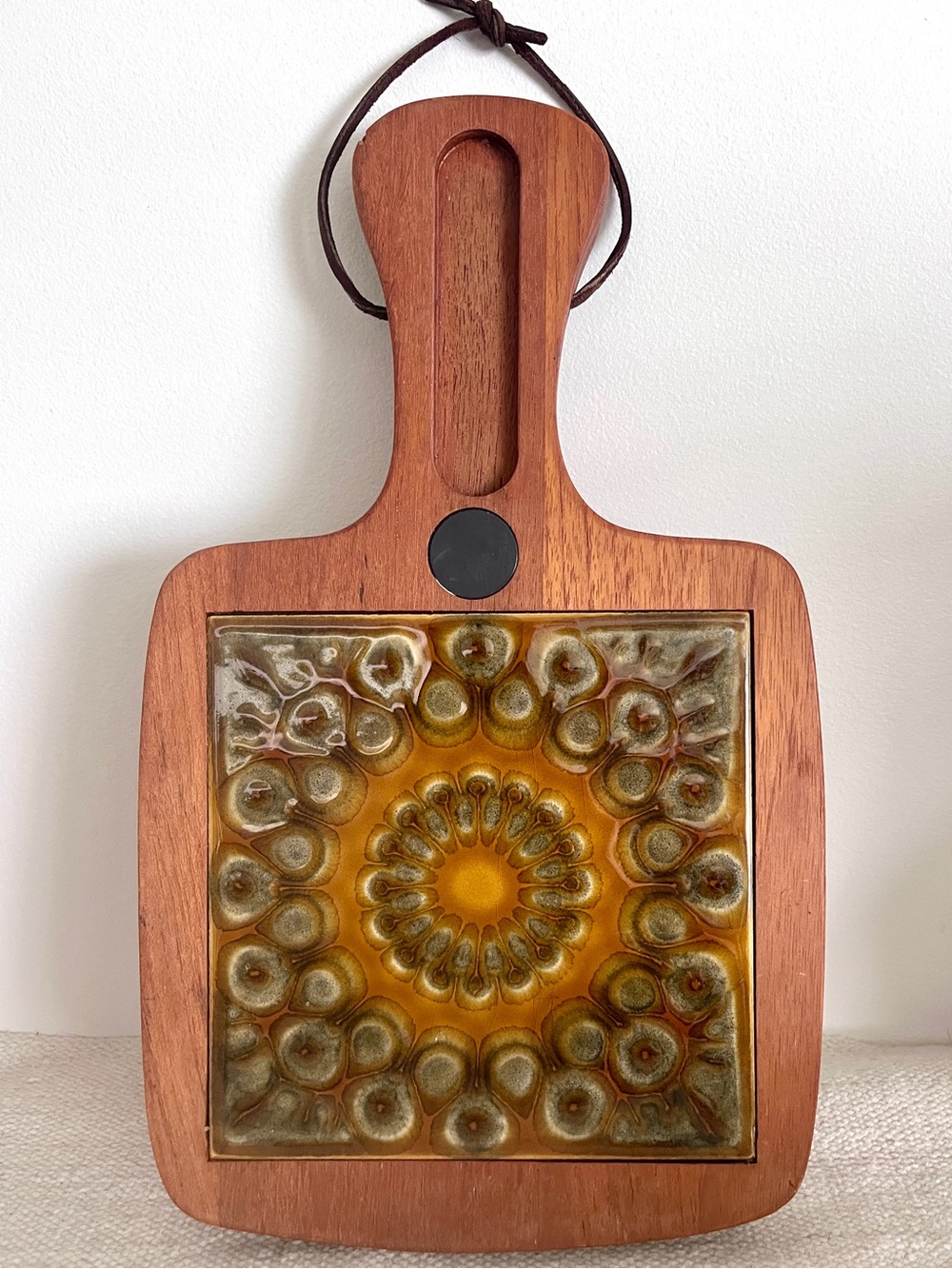 Vintage Danish Teak & Ceramic Cheese Board MCM Denmark